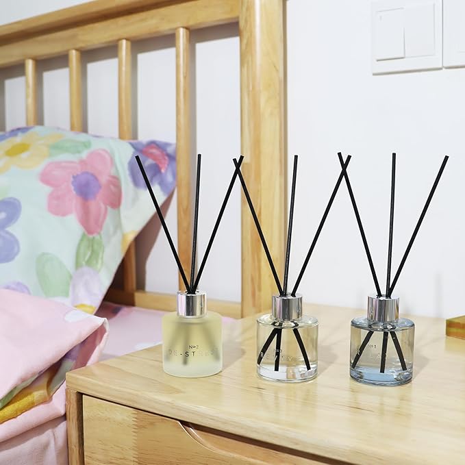 3 Pack Fragrance Reed Diffuser, 50ML Lavender Jasmine Lemongrass Aromatherapy Diffuser Set with 12 Black Fiber Sticks,Air Freshener for Bedroom Bathroom Office, 8.2X 6.6X 2.1 inch
