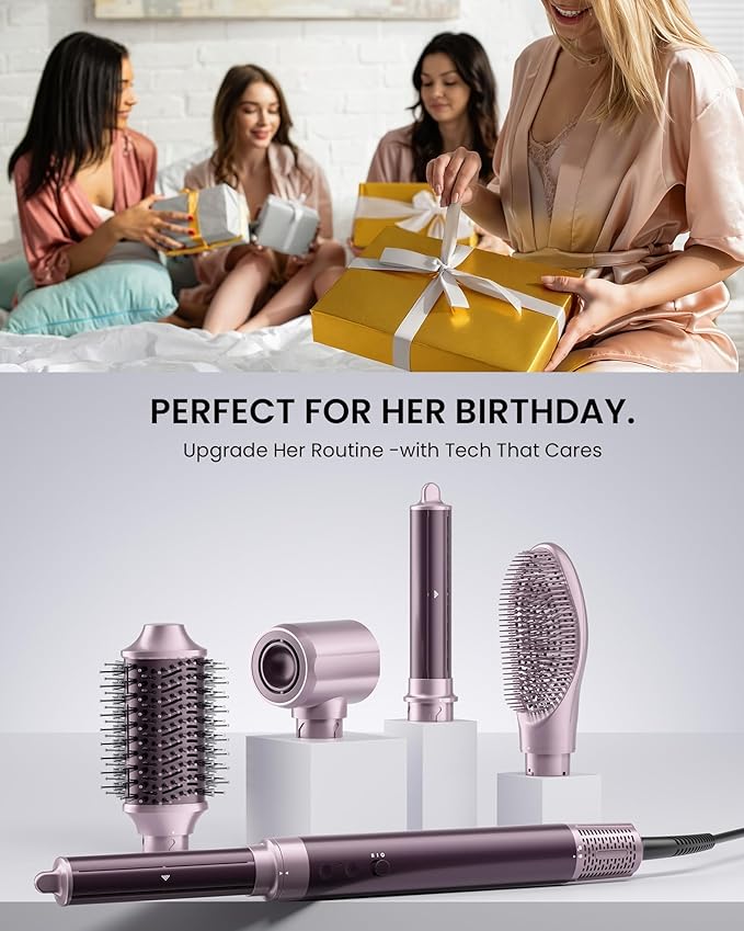 Dual Voltage Hair Dryer Brush for Travel – 5 in 1 Air Styler with High-Speed Blow Dryer, Ionic Anti-Frizz, Compact Design with Travel Bag, Ideal for Europe & Worldwide Use (100V–240V)