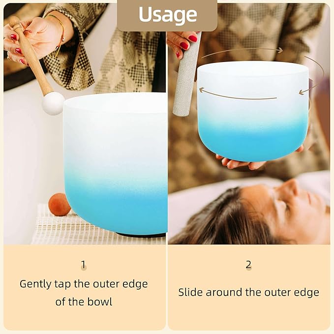 6-12inch 432hz Quartz Crystal Singing Bowls Set of 7, for Healing Mindfulness Meditation Yoga Sound Baths