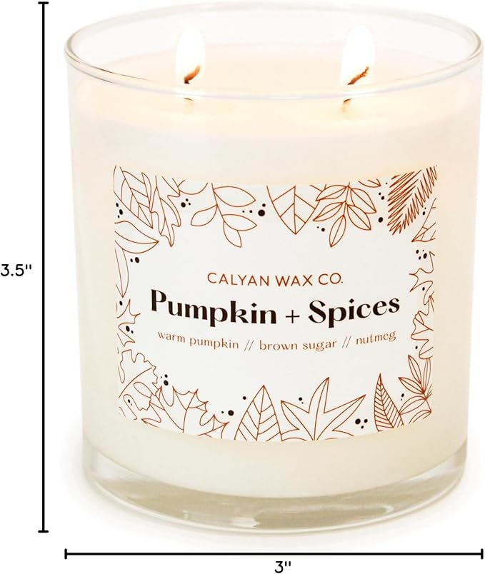 Calyan Wax Co. Pumpkin & Spices 2 Wick Scented Candle - 37 Hour Burn - Luxury Non Toxic Soy Wax Candles - Long Lasting Large Glass Jar Candle for Home - 8.8oz