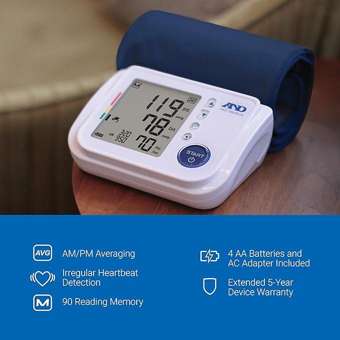 A&D Medical Talking Blood Pressure Machine UA-1030T with Medium Blood Pressure Cuff (23-37 cm / 9.0-14.6” Range) TriCheck Mode & Body Movement Sensor