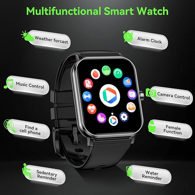 Smart Watch for Men Women, 1.85" HD Touchsreen Fitness Tracker, 120+ Sport Modes, 24/7 Heart Rate & Sleep Monitor, Pedometer, Calories, IP68 Waterproof, Fitness Watch for Android iPhone (Black)