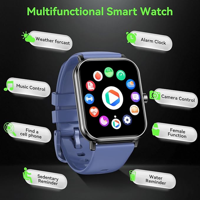 Smart Watch for Men Women, 1.85" HD Touchsreen Fitness Tracker, 120+ Sport Modes, 24/7 Heart Rate & Sleep Monitor, Pedometer, Calories, IP68 Waterproof, Fitness Watch for Android iPhone (Blue)