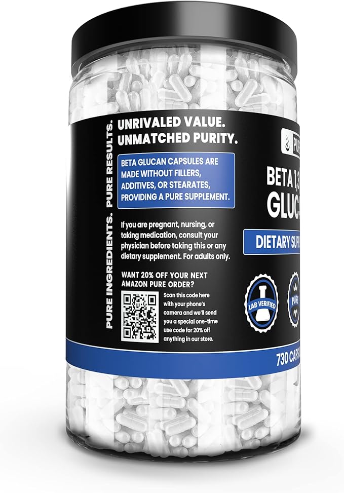 Pure Original Ingredients Beta Glucan 1,3/1,6, (730 Count) No Magnesium Or Rice Fillers, Always Pure