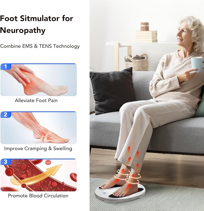 Foot Massager for Neuropathy, TENS & EMS Foot Circulation Stimulator for Pain Relief, 10 Modes and 20 Intensities, Relieve Swelling, Cramps, RLS & Plantar Fasciitis - Gifts for Mom Dad