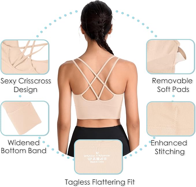 Evercute Cross Back Sport Bras Padded Strappy Criss Cross Cropped Bras for Yoga Workout Fitness Low Impact