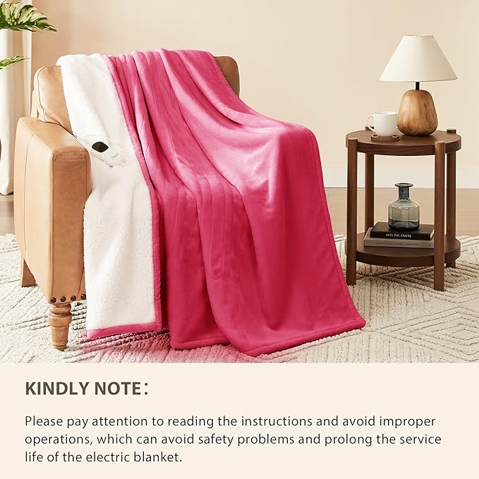 Homemate Electric Heated Blanket Twin Size - 62"x84" Heating Blanket Twin Size 1/2/4/6/8 Hours Auto-Off 10 Heat Level Over-Heat Protection Flannel Sherpa ETL Certification