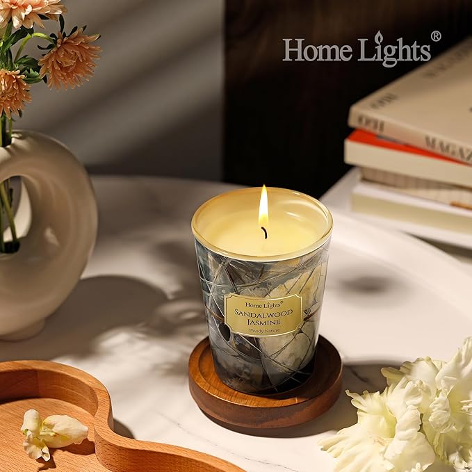 HomeLights Soy Wax Candles for Home Scented, 1-Wick Candles in Sandalwood Jasmine Scented, Industrial Chic Aromatherapy Candles Gift for Parties, Relaxing, 6.7oz