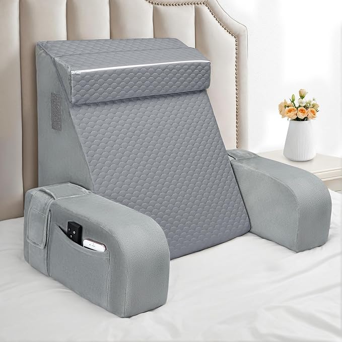 Reading Pillow for Sitting in Bed Adult, Back Pillow for Bed Sitting up, Reading & Bed Rest Pillows for Watching (Gray/Gray)