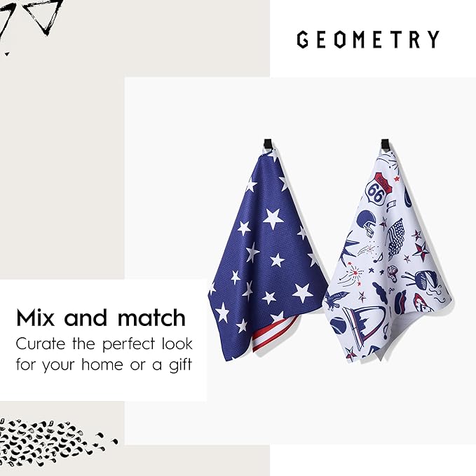 GEOMETRY Double Sided Kitchen Tea Towel -Quick Dry Microfiber Cloth Dish Towels for Kitchen Drying - Premium Quick Dry Towel (Patriotic, 1-Pack)