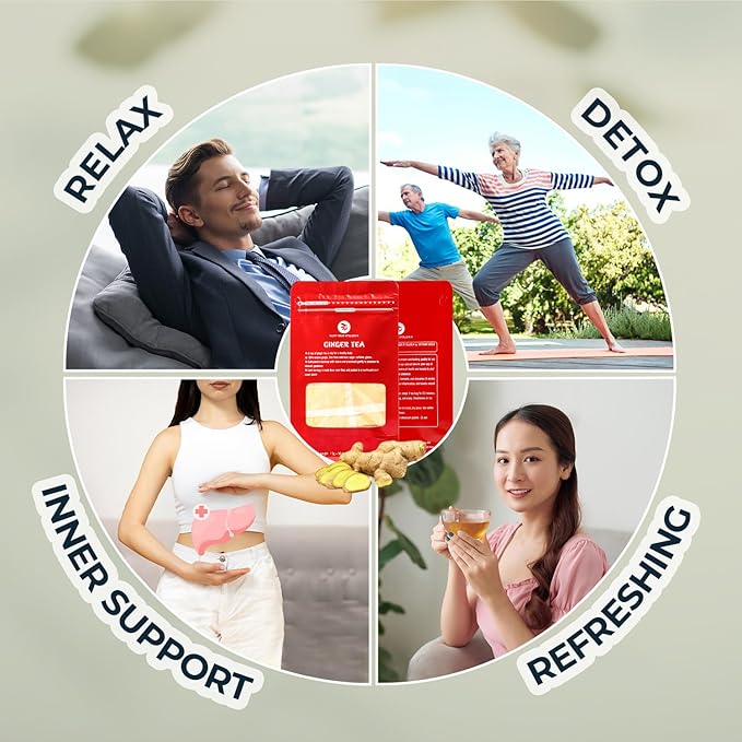 Ginger Tea Bags - 55 Count (+5 Tea Bags) Bamboo Tong Included - 4.16 oz, Re-Steep Herbal Tea Blend, Stimulates Appetite, Promotes Healthy Digestion & Boosts Immunity