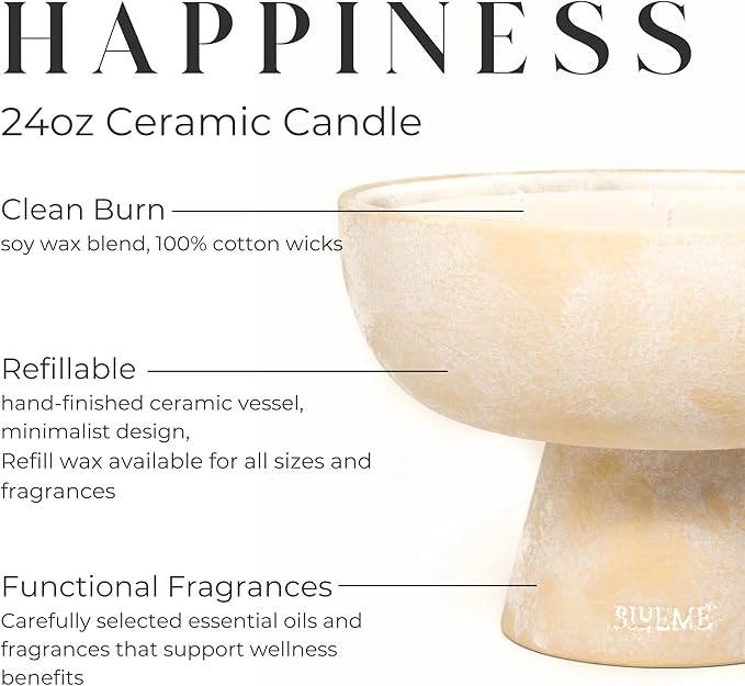 BLUEME Yuzu & Ginger, Luxury Candle w/Essential Oils, 5 Wick, Hand-Poured Soy, Cotton Wick, Ceramic