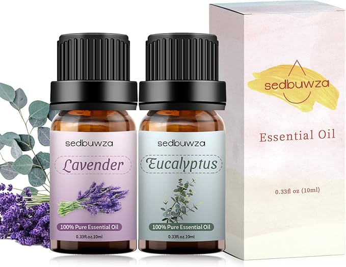 Sedbuwza Lavender Eucalyptus Essential Oil Set, Lavender Fragrance Oil Eucalyptus Scent Oil Set for Diffuser, Aromatherapy, Massage, Soap, Candle Making 2 x 10 ml