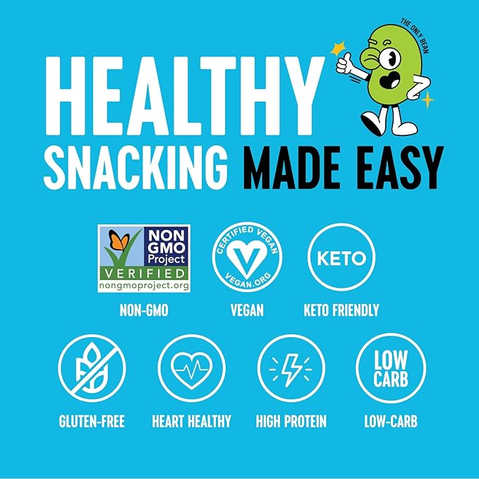 The Only Bean High Protein Snacks, Healthy Office Snacks, Healthy Snacks for Adults and Kids for Lunch, Vegan, Low Carb & Gluten Free - Edamame Beans Snack, Variety Pack - 0.9oz (Pack of 45)
