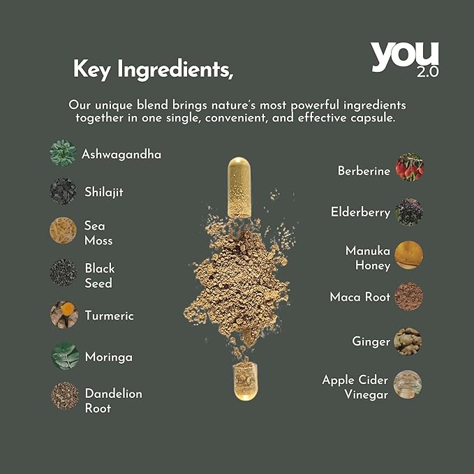 Powerhouse Superfood with Seamoss, Shilajit, Ashwagandha, Berberine, Maca, Black Seed Oil, Turmeric, Vitamin C, D, B12, K2 - Moringa, Apple Cider, Made in USA for Overall Health & Immunity