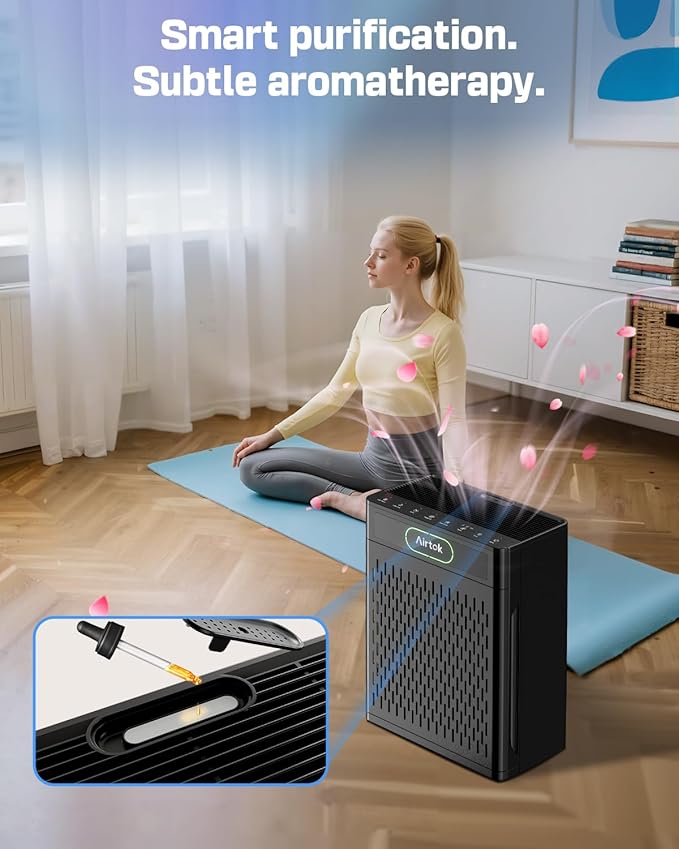 Air Purifiers for Home Large Room Up to 1848sq.ft, Airtok Air purifier for Home Pet, Washable Pre-Filter Air Quality Monitor HEAP Sleep Mode Air Cleaner for Bedroom, Dorm room, Office, AP3001 Black