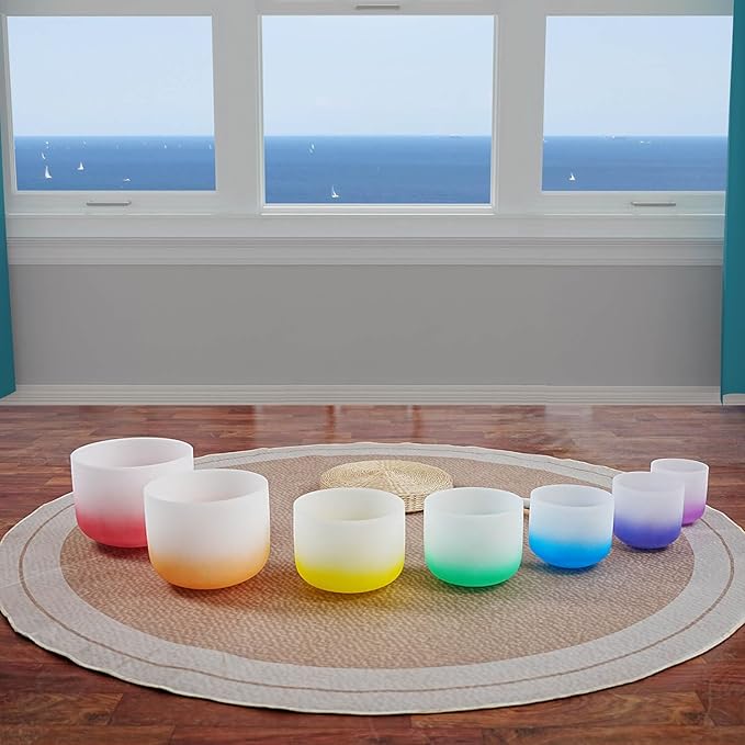 6-12inch 432hz Quartz Crystal Singing Bowls Set of 7, for Healing Mindfulness Meditation Yoga Sound Baths