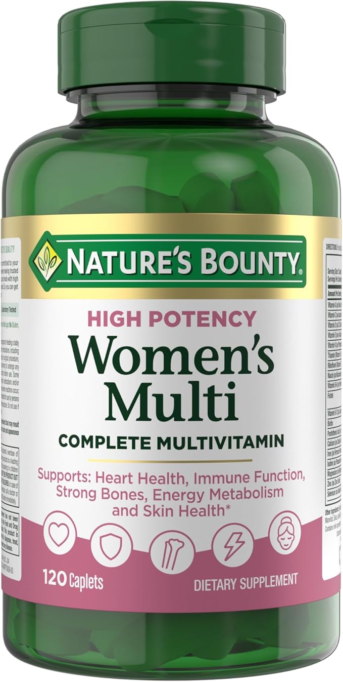 Nature’s Bounty High Potency Women’s Complete Multivitamin, Daily Vitamin with Vitamin C, Supports Heart Health & Immune Function, Essential Nutrition for Women, 120 Caplets