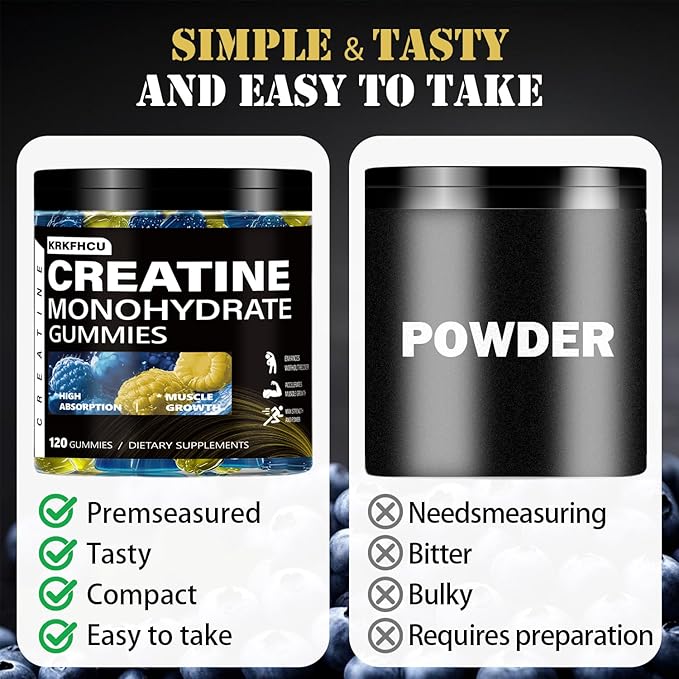 Creatine Monohydrate Gummies for Men & Women - Complex 8000 MG PreWorkout Supplement Creatine Gummy with BCAA, L-Taurine & Vitamin B12 for Muscle Builder, Strength & Energy Boost, 120 Count 1Pack