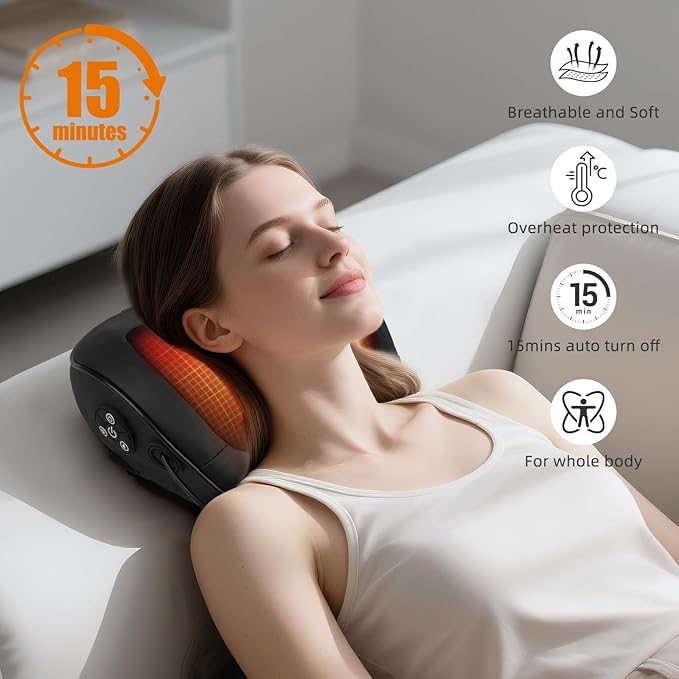 Shiatsu Neck Massager with Heat- Back Massager for Pain Relief Deep Tissue, Shoulder Massager Electric 4D Kneading & Red Light Therapy, Relaxation Gifts for Women/Men, Stress Relief at Home, Office