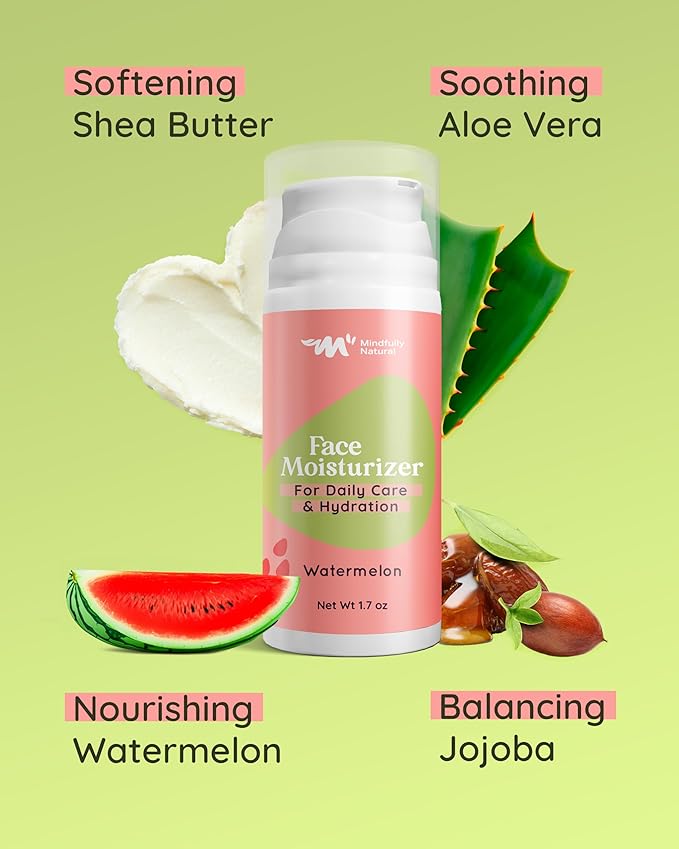 Kids Face Lotion with Shea Butter, Aloe Vera & Jojoba – Gentle, Hydrating Moisturizer for Girls & Boys Ages 8-12 – Lightweight, Fast-Absorbing Daily Face Cream for Sensitive Skin (Watermelon)
