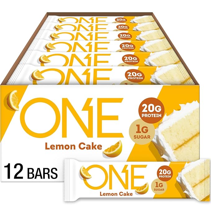 ONE Protein Bars, Lemon Cake, Gluten Free with 20g Protein and 1g Sugar, Pantry Staples, 2.12 oz (12 Count), Packaging May Vary