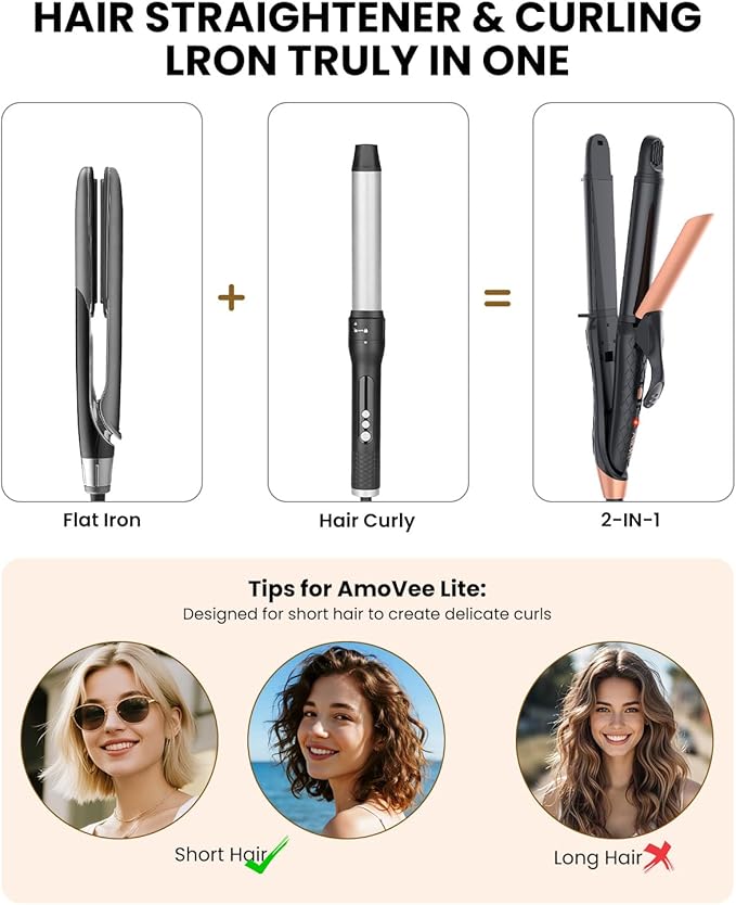 Dual Voltage Curling Iron 2-in-1 Curling Iron 1 Inch,(100V~240V) Dual Voltage Hair Straightener Travel CurlingIron European Flat Iron(Black)