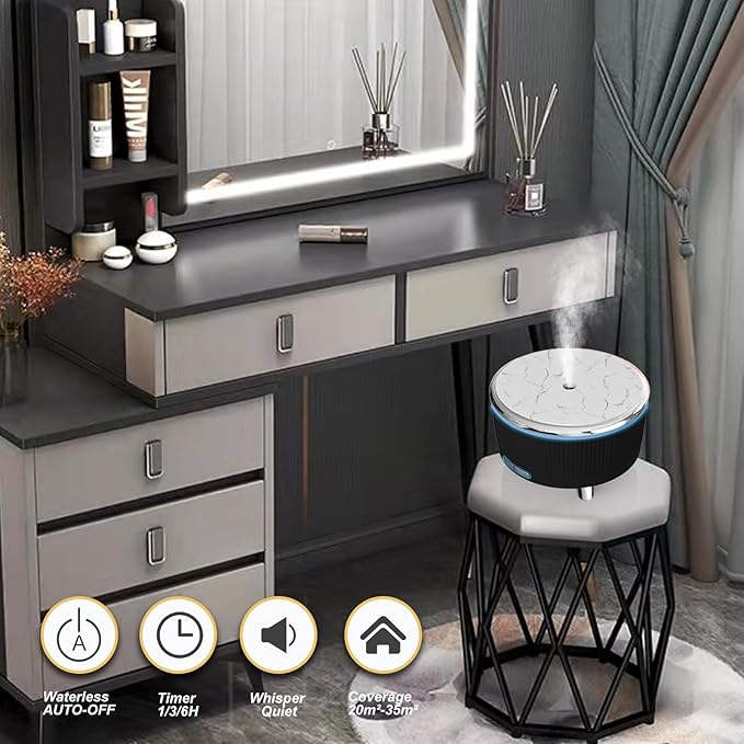 Diffusers for Essential Oils Large Room, 500ml Aromatherapy Diffuser Cool Mist Humidifier with Remote Control,7 Colors Lights & 3 Mist Mode Waterless Auto Off for Women Office Home Black Sliver