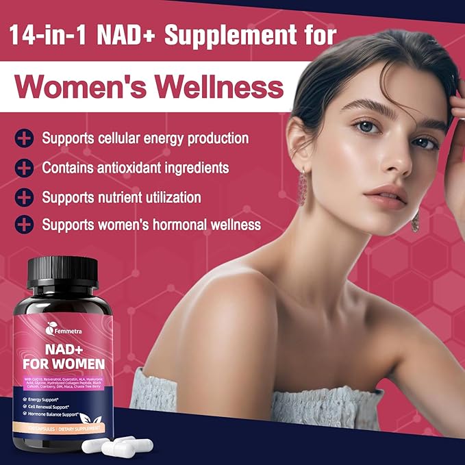NAD+ Supplements for Women - Liposomal NAD+ with Resveratrol & DIM for Hormone Balance, Cellular Energy & Anti-Aging - 14-in-1 Formula for Renewal - 2 Bottles