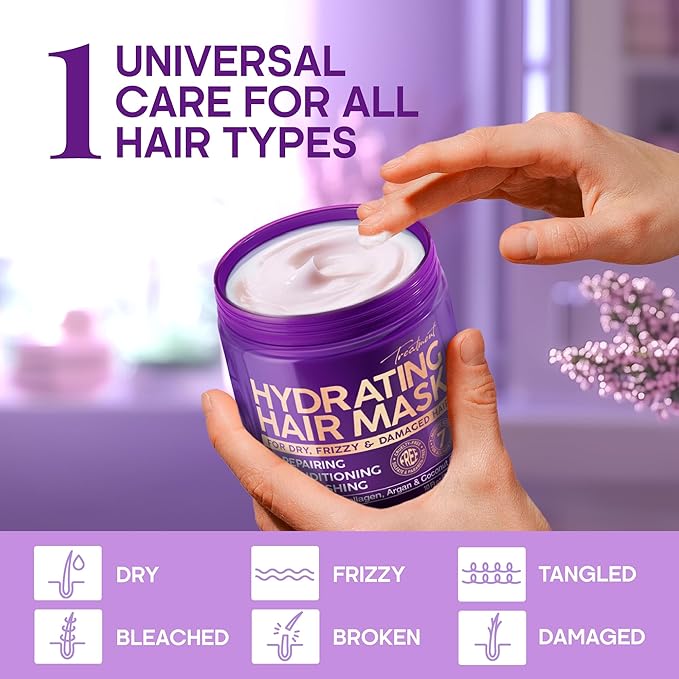 NUTRAHARMONY Hydrating Hair Mask for Dry, Frizzy & Damaged Hair โ Deep Conditioning Keratin Treatment with Argan & Coconut Oils, Collagen & Biotin โ Repairing, Anti-Frizz Hair Mask for Women, 10oz