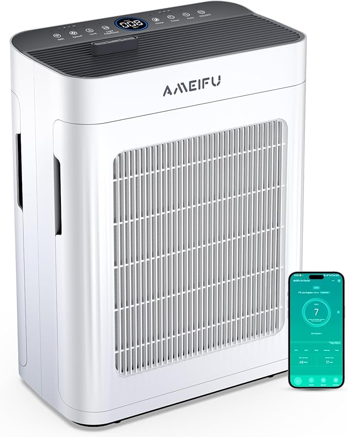 Air Purifiers for Home Large Room 3000 Ft² with Washable Pre-filter, 3-Stage HEPA Double-Sided Air Purifiers, Smart WiFi APP Control, Sleep Mode, Air Cleaner for Pets Hair, Dust, Smoke, Odor, White
