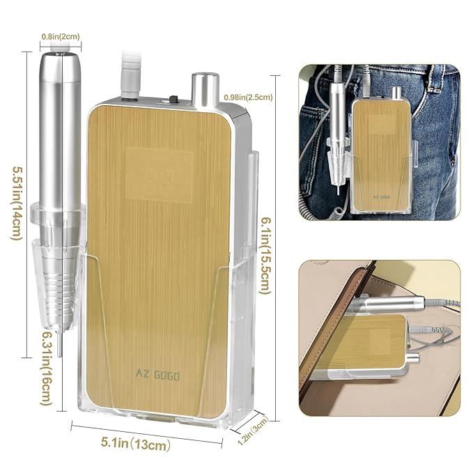 Professional Portable Nail Drill, 2-in-1 AZ GOGO 35000RPM Rechargeable Cordless Electric Nail Drills for Acrylic Gel Nails - 60W Coreless Motor Quieter, High Efficiency Pro E-File for Salon & Home