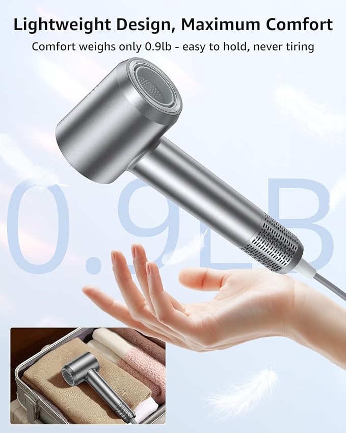 Hair Dryer, 160000 RPM High-Speed Ionic Blow Dryer Portable Professional Lightweight Hair Dryers with 200 Million Negative Ions, Fast-Drying, Quiet Hair Dryer with Nozzle for Home, Salon, Travel(HF03)