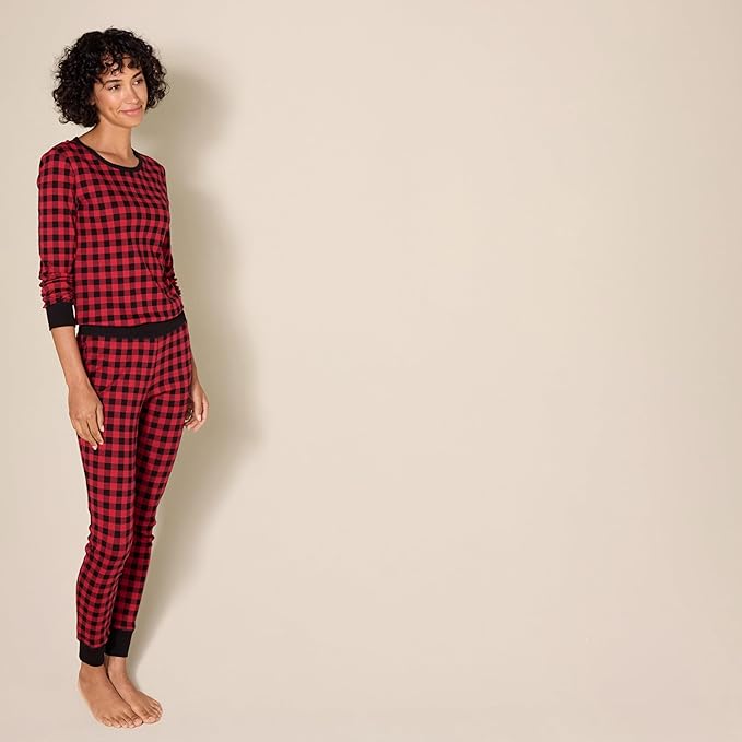 Amazon Essentials Womens Snug-Fit Cotton Sleepwear Pajama Set (Available in Plus Size)