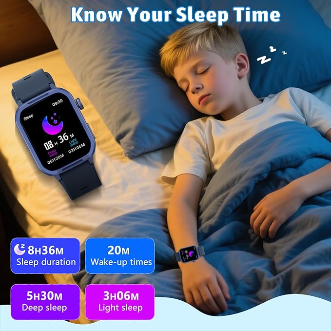 Kids Smart Watch for Boy Girl, Kids Watches with 19 Sport Modes, Heart Rate, Sleep Monitor, Pedometer, Alarm Clock, IP68 Waterproof Fitness Tracker, Gift for 6-16 Year Old Boys Girls Toys (Blue)