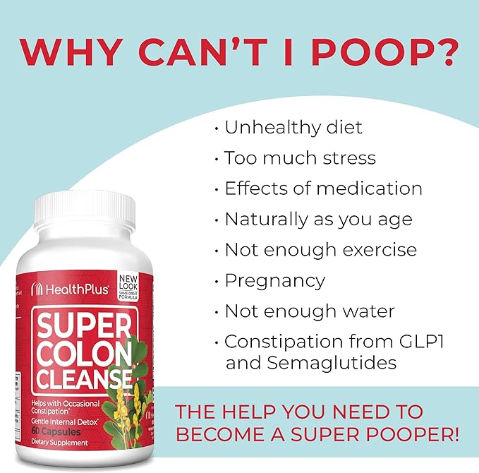 Health Plus Super Colon Cleanse Night Formula Digestive Support | Constipation Relief to Reduce Bloating with Probiotics and Valerian Root for Sleep | More than 1 Cleanse, 60 Capsules
