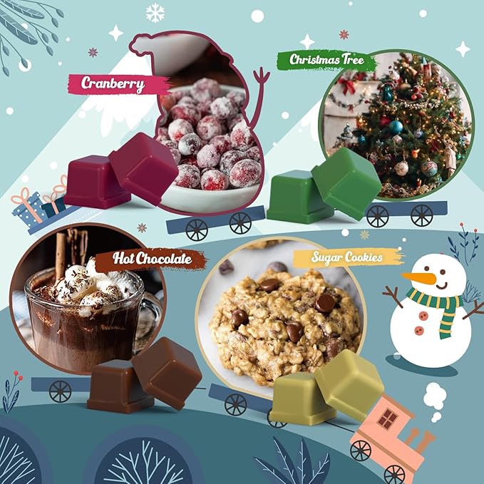 Salubrito Winter Scented Wax Melts, Strong Scented Soy Wax Cubes/Tarts Variety Set - Christmas Tree, Gingerbread, Candy Cane, Spiced Cider, Cranberry, Apple Cinnamon, Sugar Cookies, Hot Chocolate