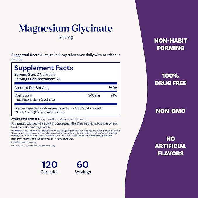 Natrol Magnesium Glycinate 240 mg, High Absorption Magnesium Supplement for Healthy Sleep and Body, 120 Capsules, Up to a 60 Day Supply