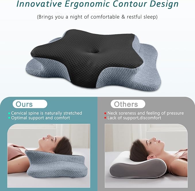Cervical Neck Pillow for Pain Relief Sleeping, Contour Memory Foam Pillows, Ergonomic Side Sleeper Pillows for Adults, Orthopedic Neck Support Pillow for Back Stomach Sleepers-King Size
