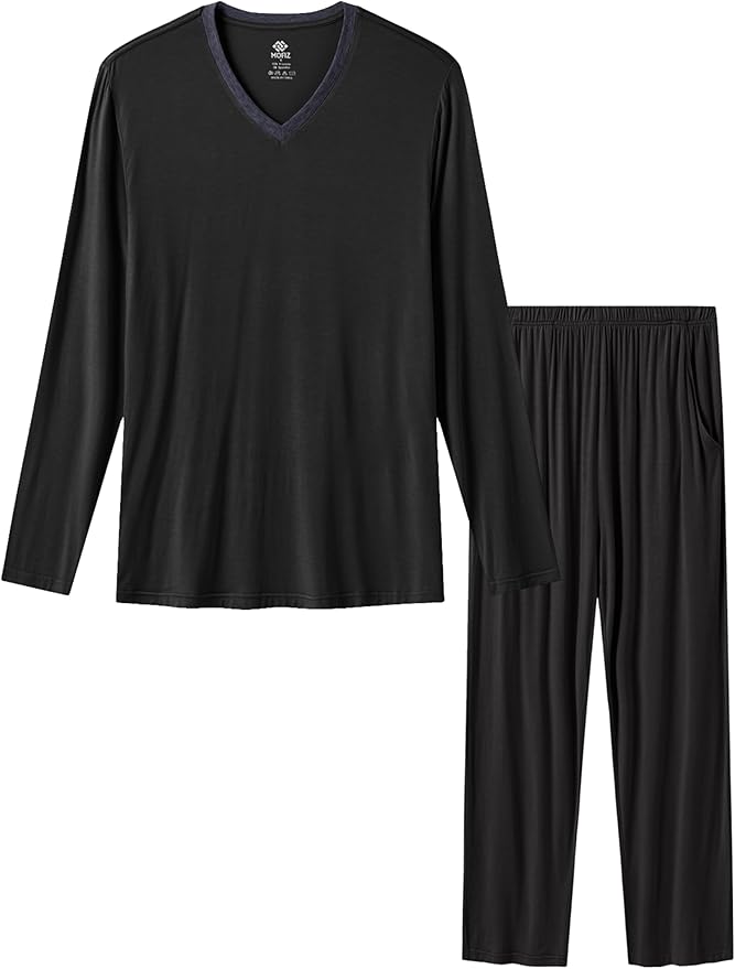 JINSHI Men's Pajama Sets Sleepwear Nightwear Lightweight Quick Dry Soft 2 Piece Long Sleeve Mens Loungewear Sets with Pocket