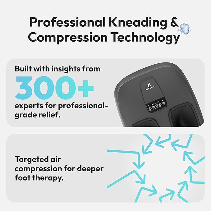 Shiatsu Foot Massager with Heat & Deep Kneading - Relieves Plantar Fasciitis, Neuropathy & Foot Fatigue - Features Adjustable Heat & 3 Compression Setting - Fits Up to Men’s Size 14