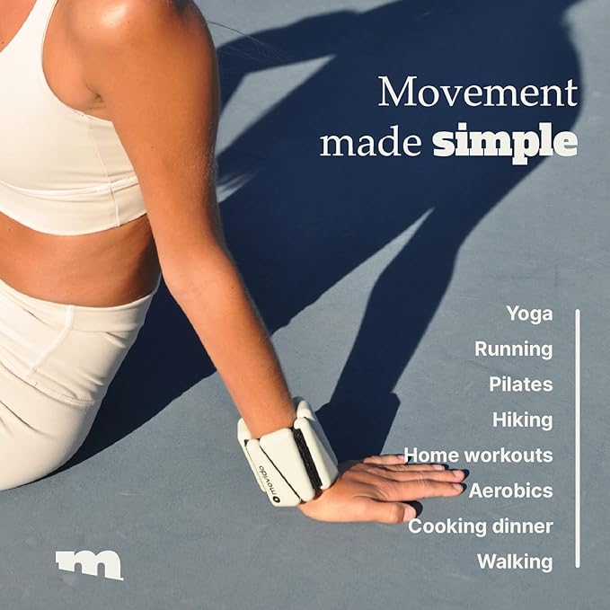 Movido Wrist and Ankle Weights | 1 lb each (2 per set) | Adjustable Workout Weights for Women and Men | Perfect for Yoga, Walking, Pilates, Hiking, Aerobics, Movement