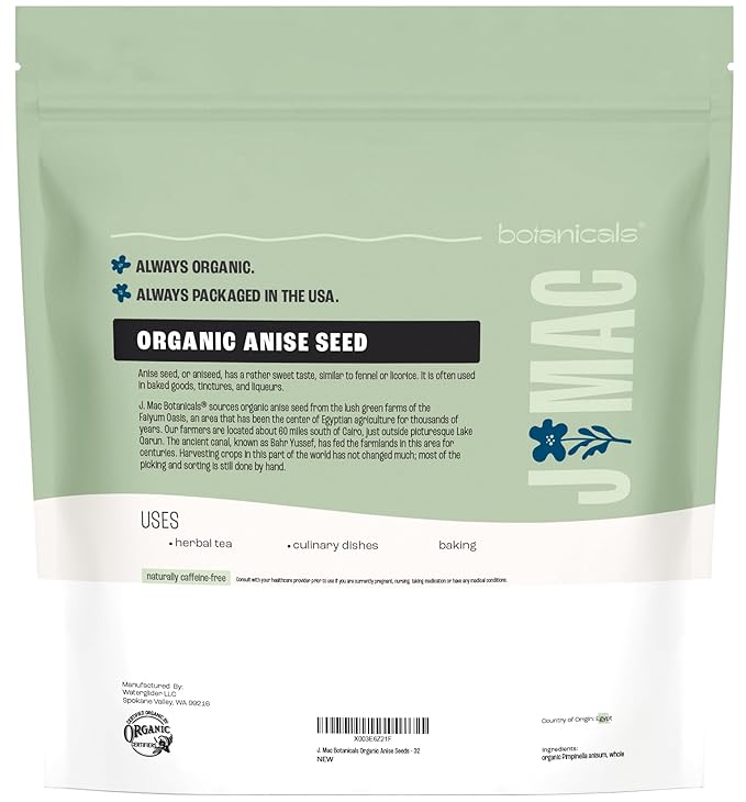 J Mac Botanicals Organic Anise Seeds (32 oz) Certified USDA Organic. Whole aniseed for cookies, tea, powder, or baking
