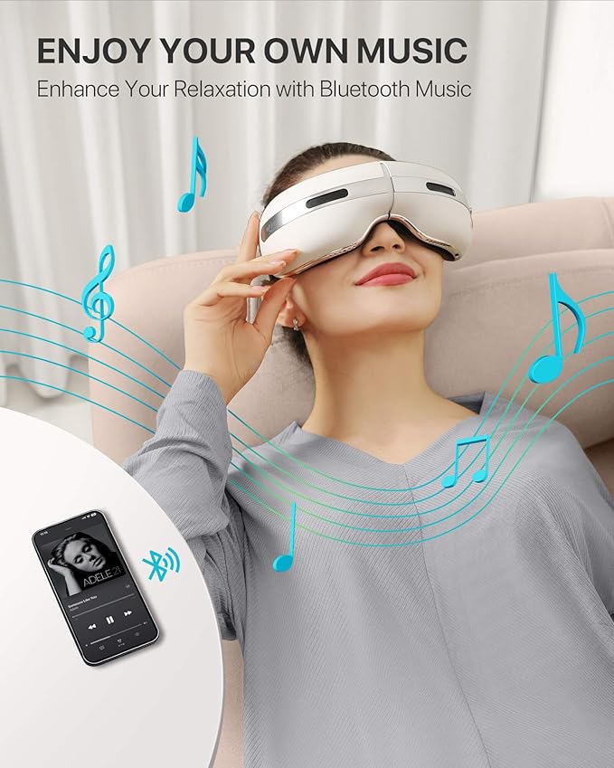 ALLJOY Eye Massager with Heat and Cooling for Migraines, Eye Massager for Relief of Migraine, Dry Eyes, Sleep, Rechargeable Bluetooth Music, Gifts for Women and Men