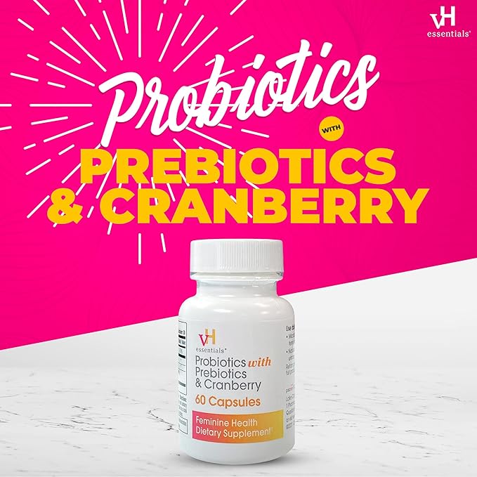 vH Essentials Probiotics for Women with Prebiotics, Cranberry & Vitamin C - 60 Capsules (30 Day Supply) - Women's Probiotics Support Gut Balance, Feminine Health & Urinary Tract Health for Women