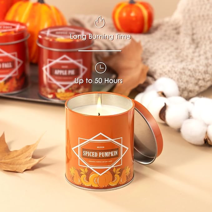 Hello Fall Scented Candle – 9 oz Soy Wax in Travel-Friendly Reusable Tin, Non-Toxic & Clean Burning, 50-Hour Burn – Cozy Autumn Fragrance, Holiday Gift & Fall Decor for Women & Men
