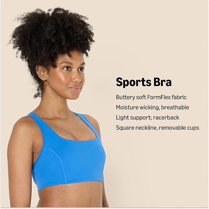 Amazon Essentials Women's Active FormFlex Buttery Soft Light Support Square Neck Racerback Sports Bra