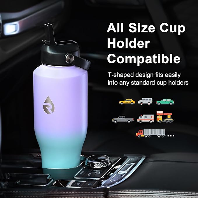 40 oz Insulated Water Bottle with Straw fit in Car Cup Holder, Triple Wall Vacuum Stainless Steel(Cold 48 hrs, Hot 24 hrs), Leakproof & Non-BPA, Hydro Travel Flask with Straw and Spout Lid