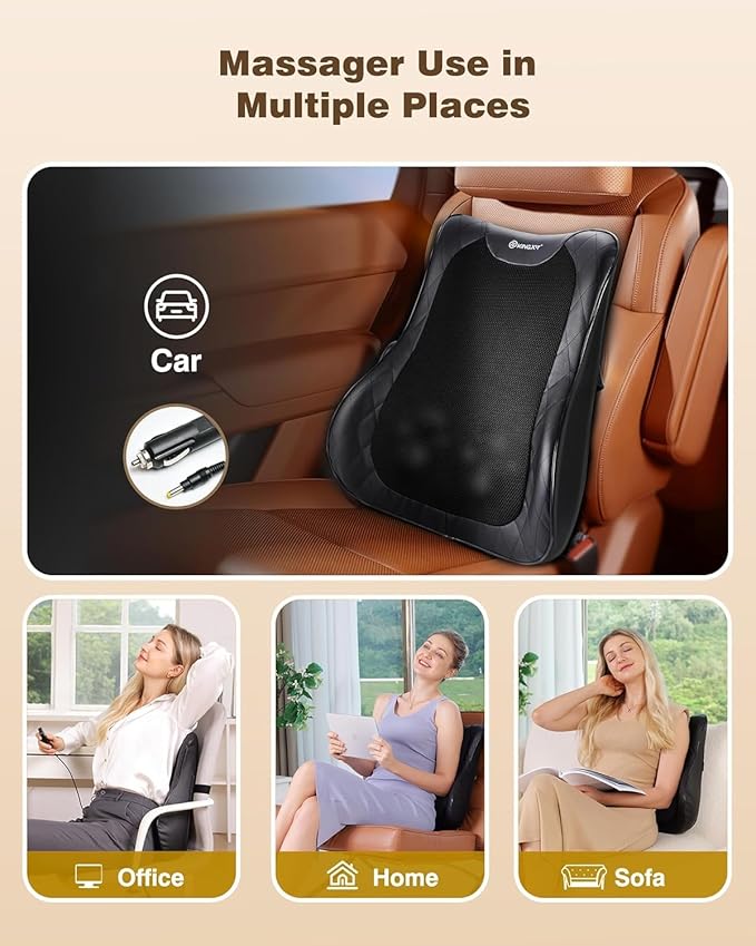 KINGJOY Back Massager for Pain Relief Deep Tissue, Full Back Rolling Massager with Heat 3D Shiatsu Kneading Electric Massage Pillow for Back, Neck, Shoulder, Spot Massage, Gifts for Mom Dad Women Men