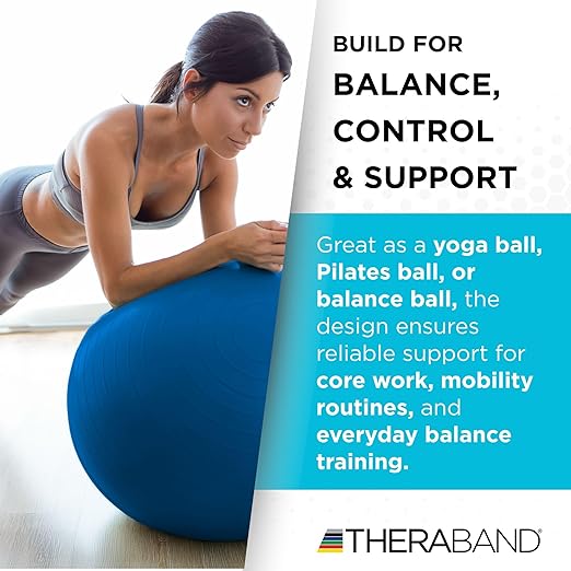 THERABAND Standard Exercise Ball, 30" Blue Stability Trainer for 6'2"–6'8" Users, Yoga & Pilates Ball, Balance & Core Trainer, For Athletes Fitness at Gym & Home